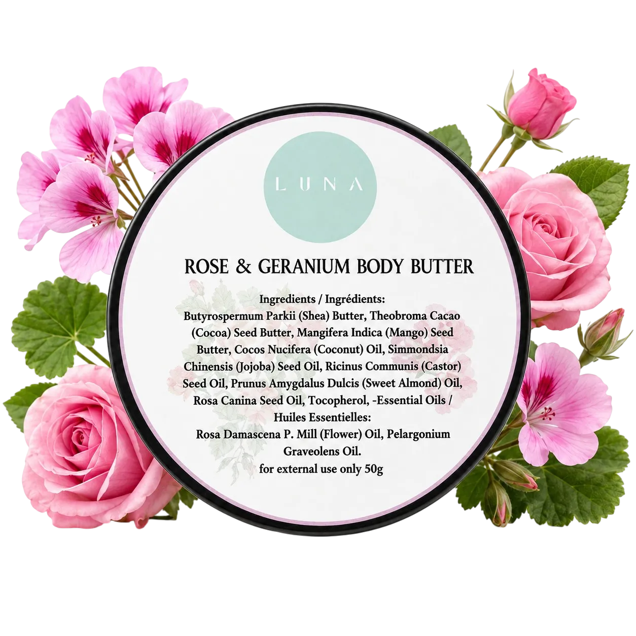 Rose & Geranium Body Butter — Body Butters, handmade natural skincare by Luna Fresh Calgary